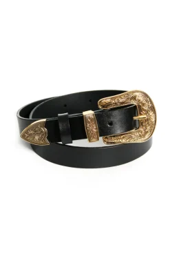 Kobieta AGGI Akcesoria Paski>Pasek Skorzany Ornament Czarno-Zloty