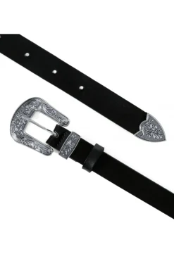 Kobieta AGGI Akcesoria Paski>Pasek Skorzany Ornament Czarno-Srebrny