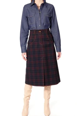 Kobieta AGGI Spódnice>Spodnica Chalia Granatowo-Bordowo-Musztardowy