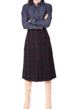 Kobieta AGGI Spódnice>Spodnica Chalia Granatowo-Bordowo-Musztardowy