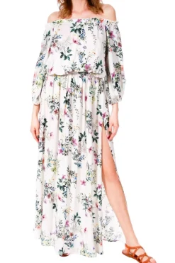 Kobieta AGGI Sukienki>Sukienka Jill Kwiaty Kremowo-Zielono-Fuksjowy